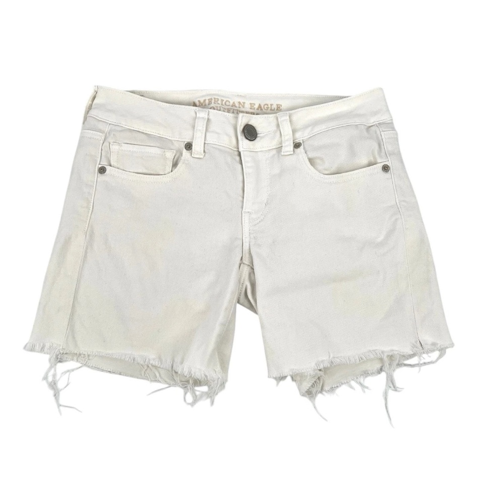 American Eagle Jean Shorts Womens Size 2 White Ivory Stretch Denim Cut-Offs